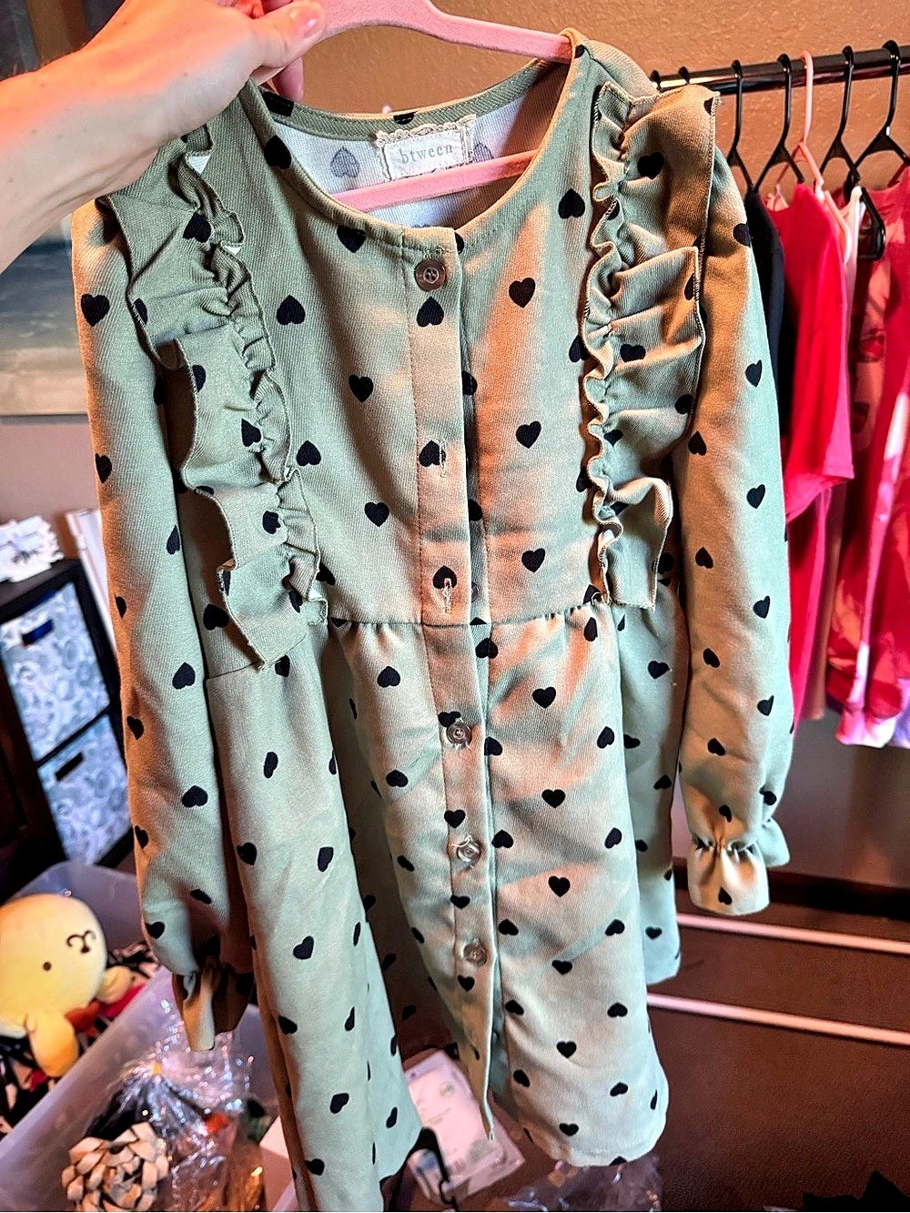 Btween Girls Green & Black Heart Print Casual Dress